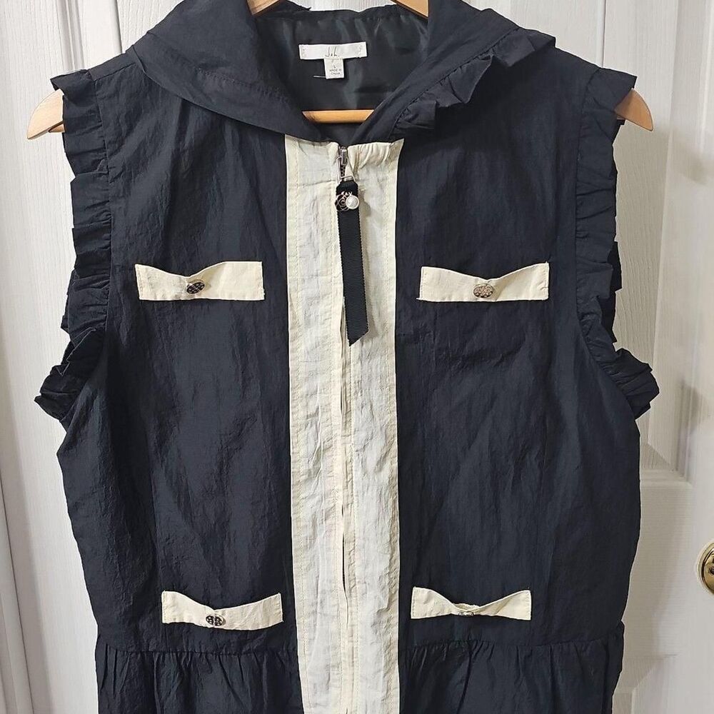 JOH Luxury Black & White Ruffle Hooded Sleeveless Vest Size L